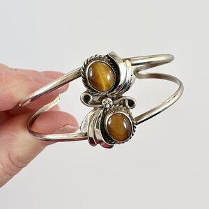 Tiger Eye Cuff, Sterling Silver, Native American, Vintage Bracelet, Navajo